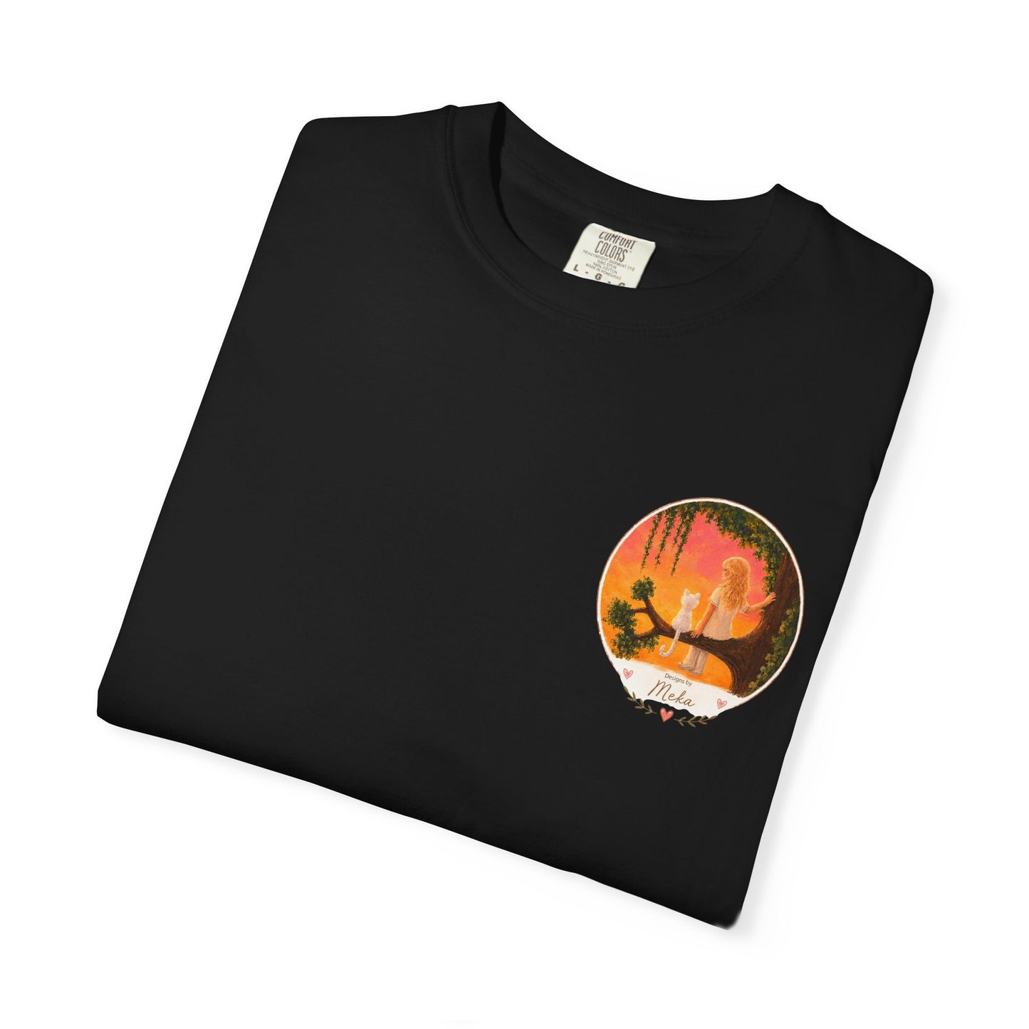 "Sunset Cat & Girl Graphic T-Shirt" Designs by Meka