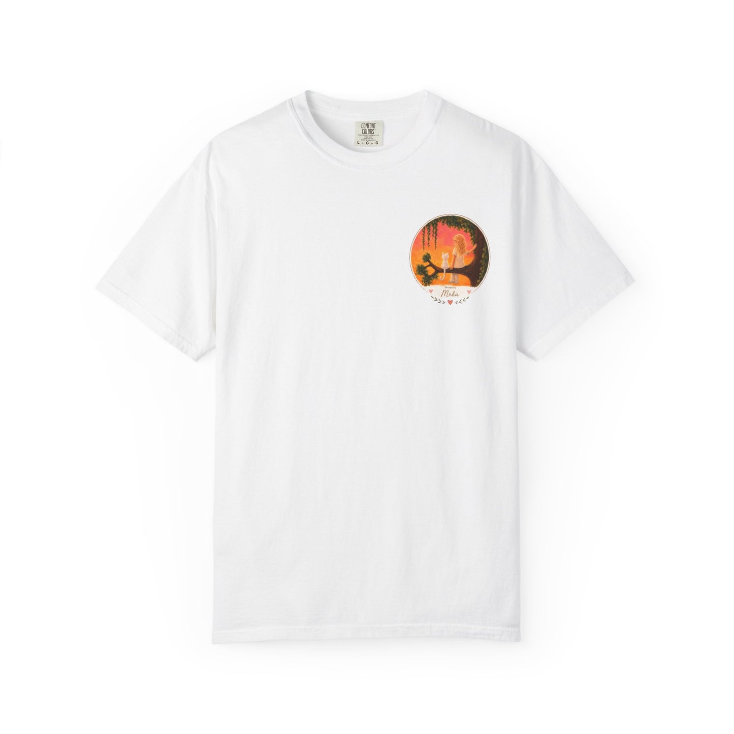 "Sunset Cat & Girl Graphic T-Shirt" Designs by Meka