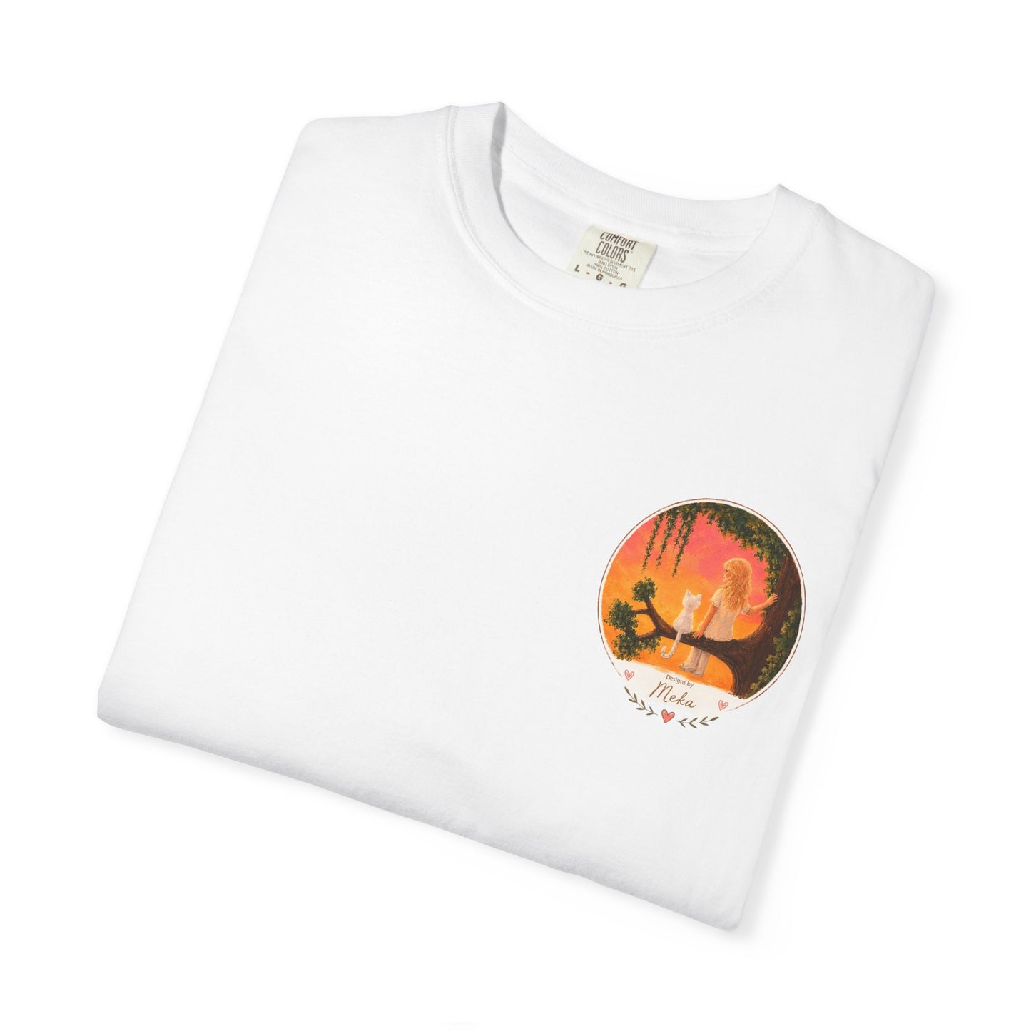 "Sunset Cat & Girl Graphic T-Shirt" Designs by Meka