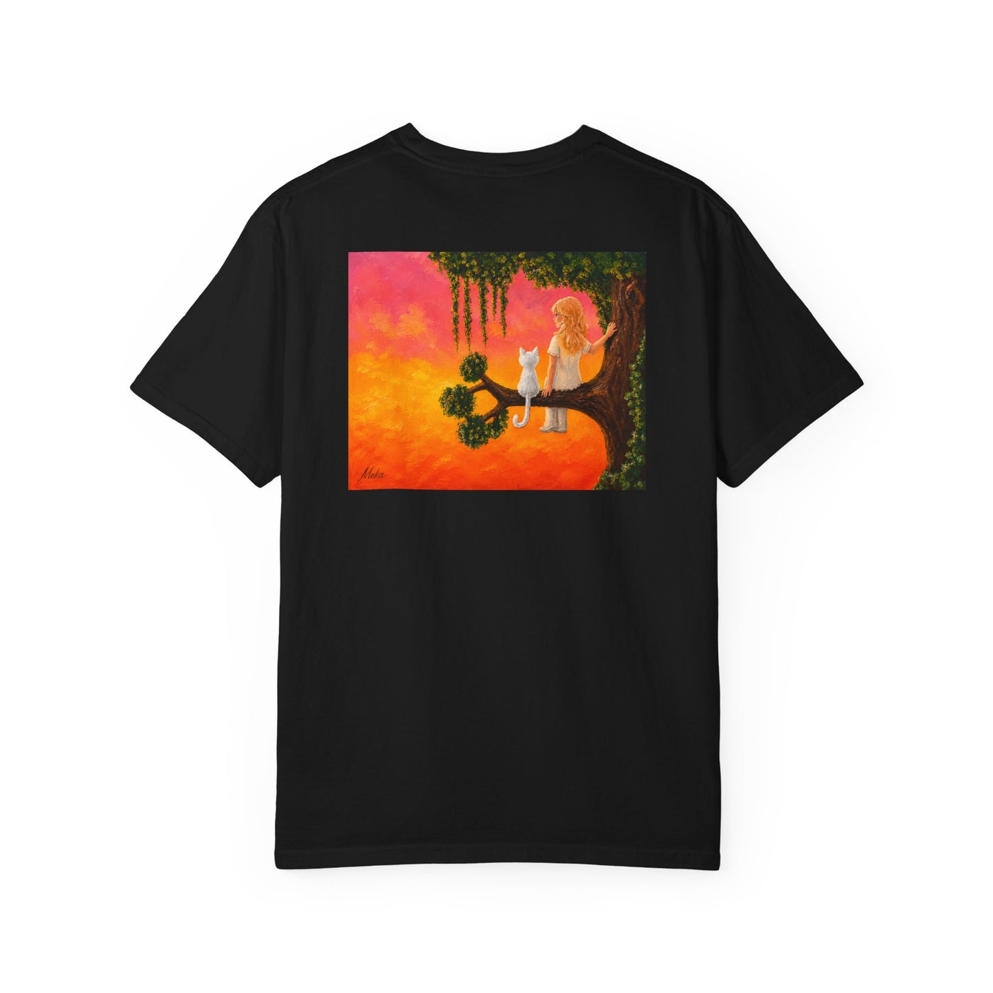 "Sunset Cat & Girl Graphic T-Shirt" Designs by Meka