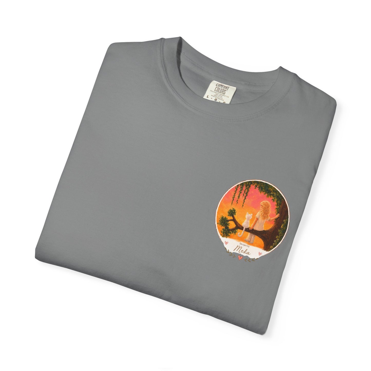 "Sunset Cat & Girl Graphic T-Shirt" Designs by Meka