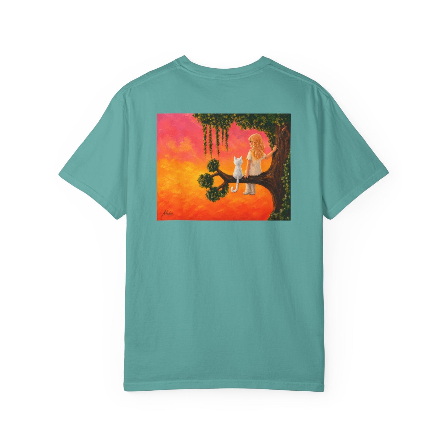 "Sunset Cat & Girl Graphic T-Shirt" Designs by Meka