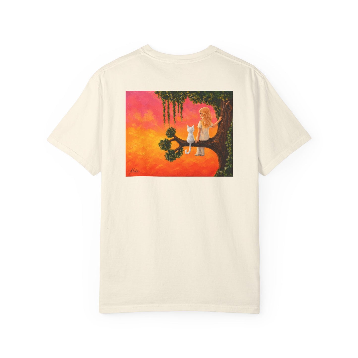 "Sunset Cat & Girl Graphic T-Shirt" Designs by Meka
