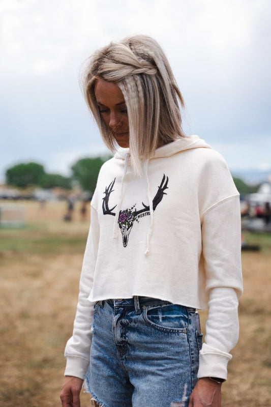 Women’s Cream Buck Skull Cropped Hoodie