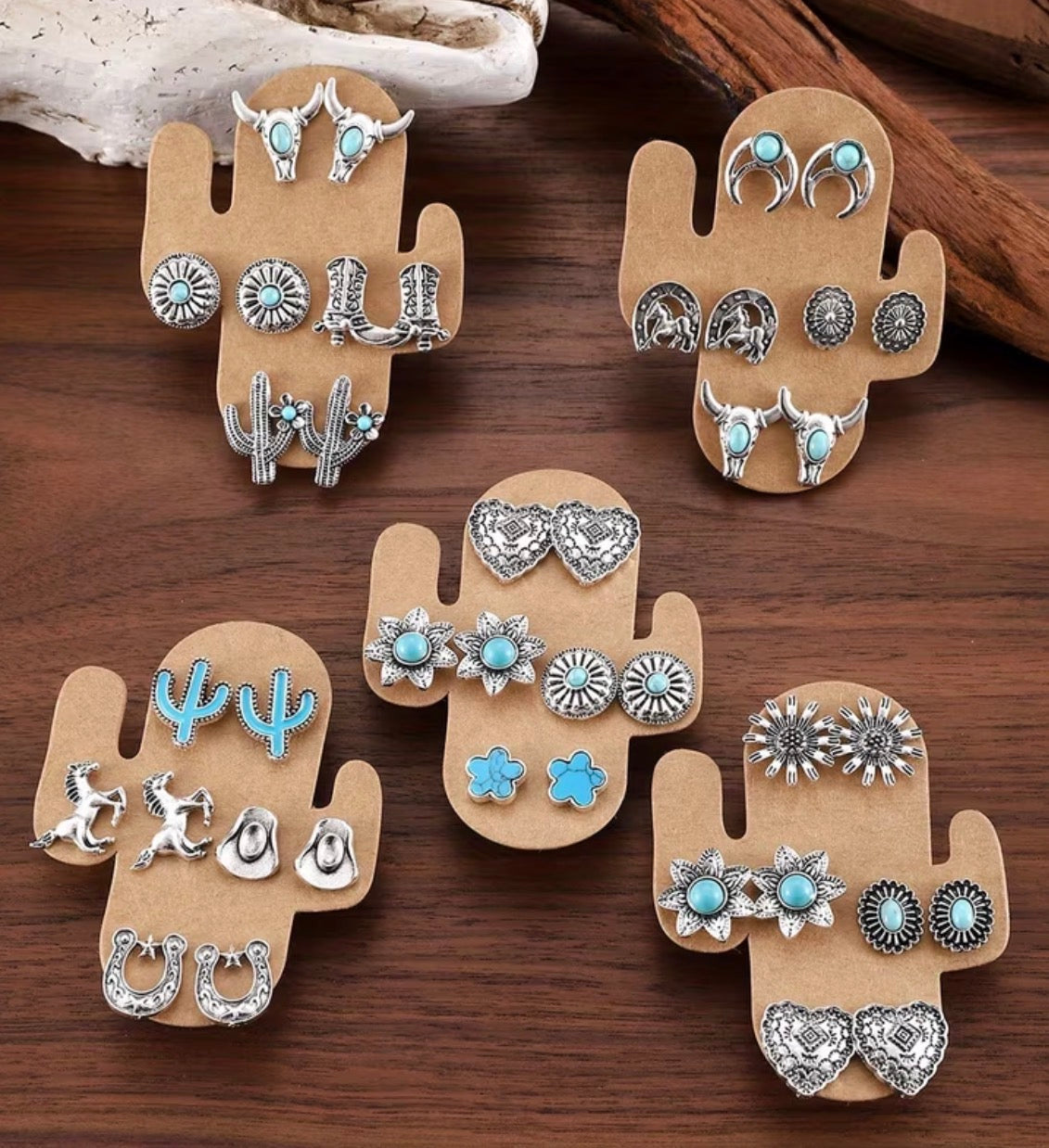 Western Turquoise Earring Set – 4 Pairs