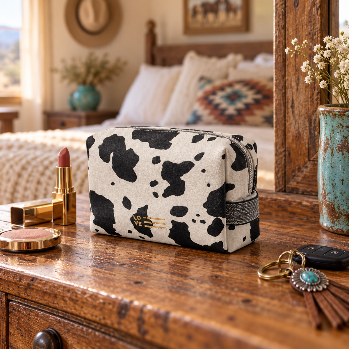 Cow Print Travel Cosmetic & Toiletry Bag