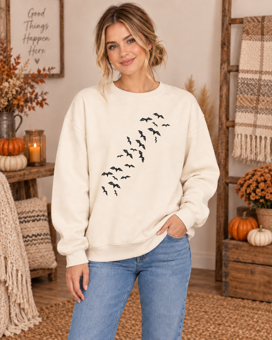 Halloween Haunted House Sweatshirt — Vintage Jack-o'-Lanterns & Bats Crewneck