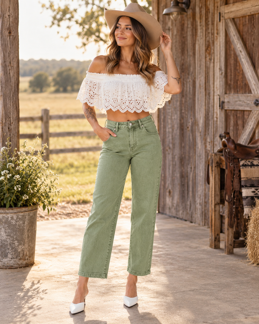 RISEN Full Size Tummy Control High Rise Crop Barrel Jeans Plus Size