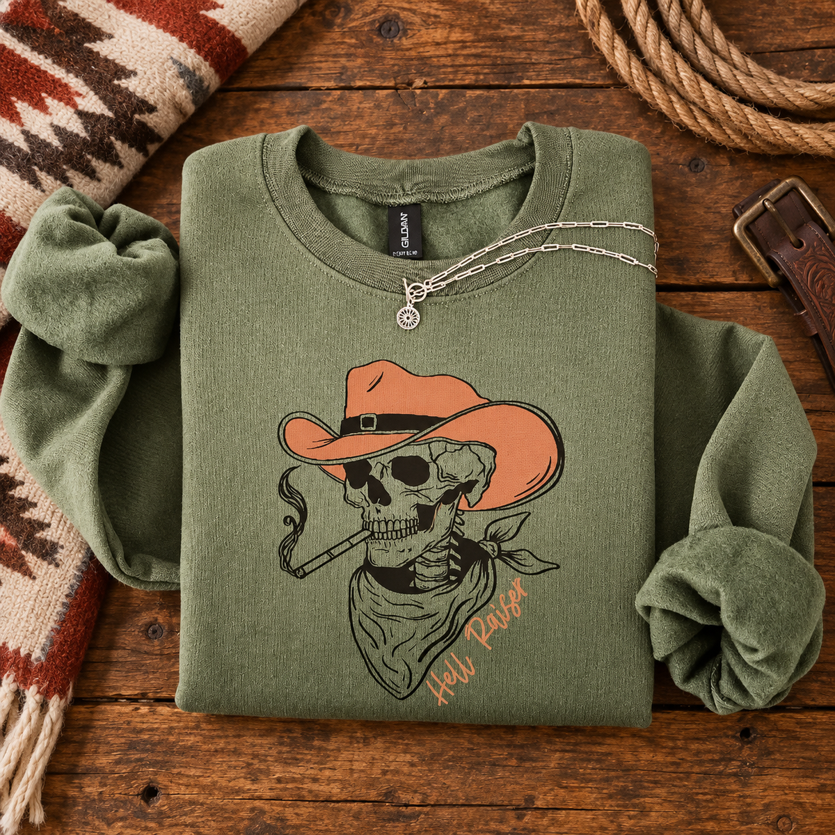 Hell Raiser Western Skeleton Crewneck Sweatshirt