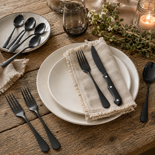 24-Piece Black Stainless Steel Flatware Set with Steak Knives